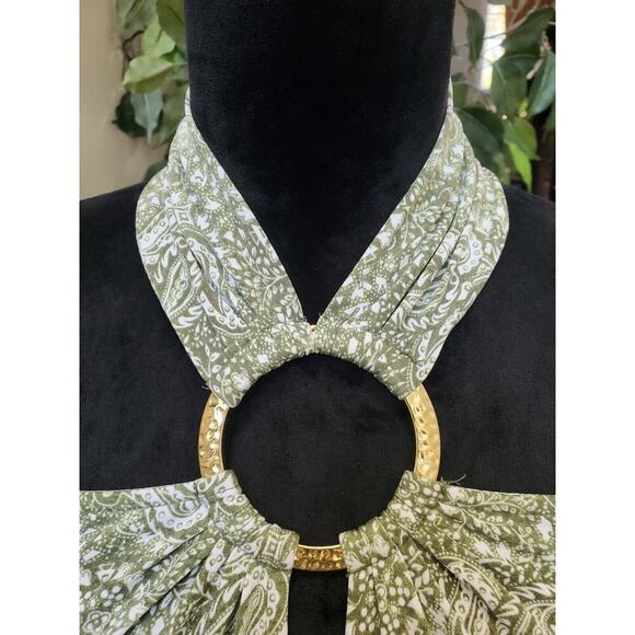 Michael Kors Women's Green Paisley Off the Shoulder Back Zip Top Blouse Size XS - Picture 6 of 11